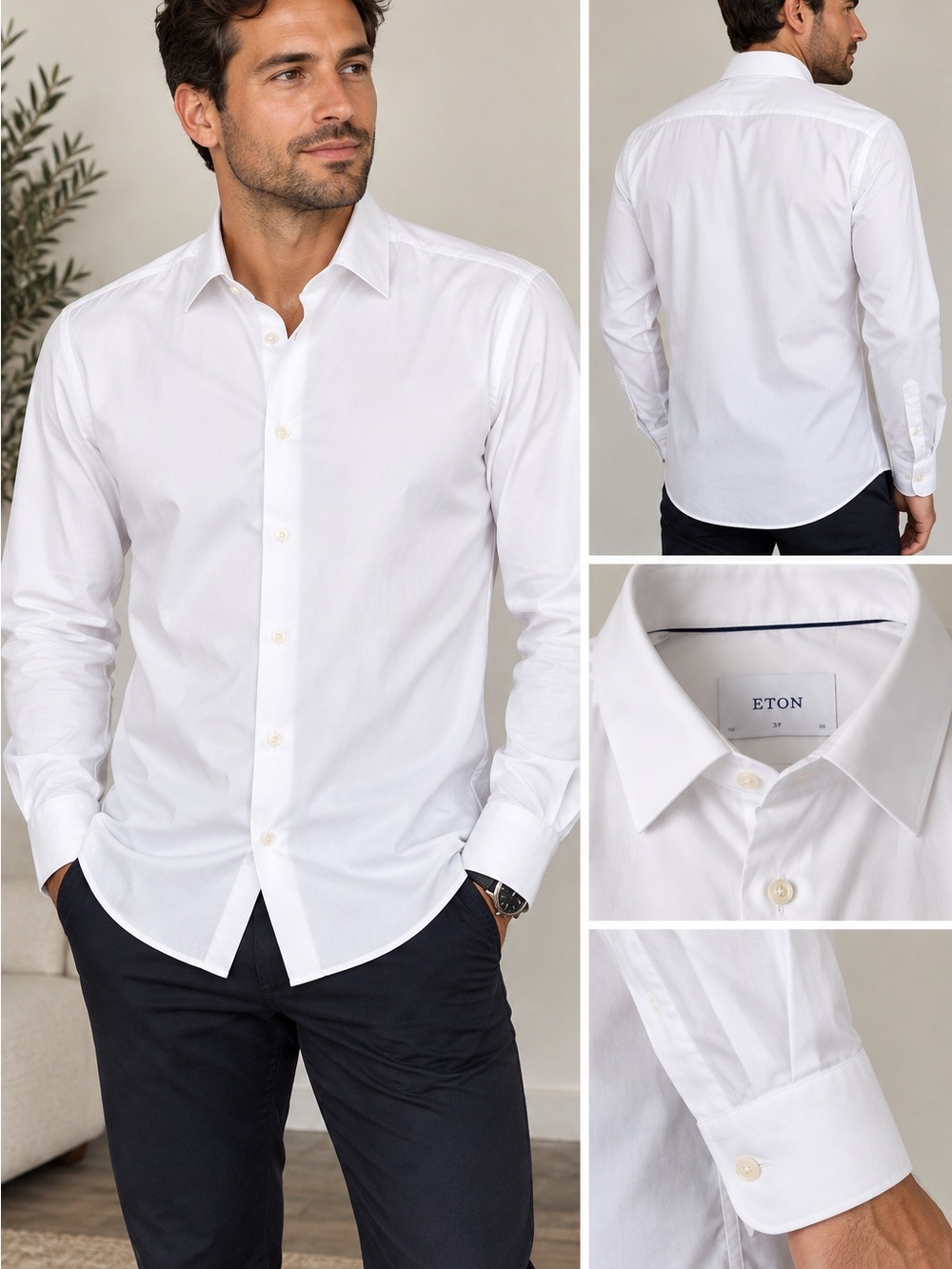 Eton White Long-Sleeve Casual Button-Down Shirt